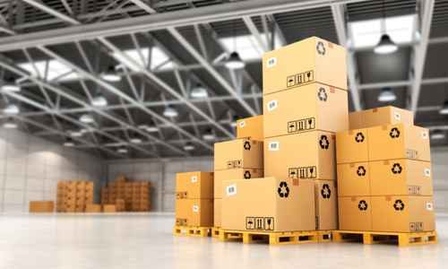Delivery concept. Boxes on pallet in the warehouse.